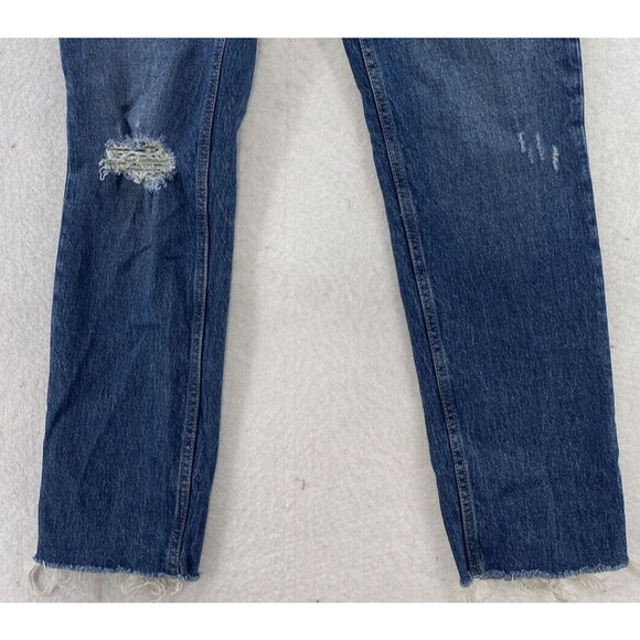 Free Assembly Jeans Women's Size 2 Blue Super High Rise Straight Distressed Torn - Picture 6 of 16